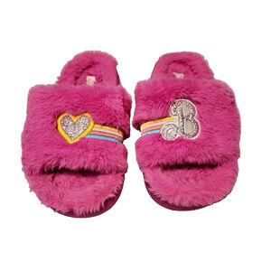 Barbie Movie Fuzzy Pink Furry House Slippers Slides Sandals Women's Large 9-10